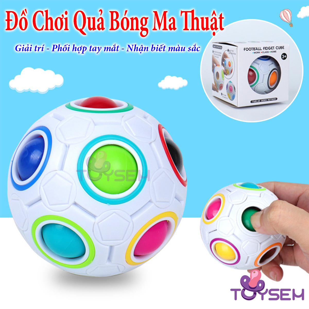 Đồ chơi quả bóng ma thuật cho bé từ 3 tuổi tăng phối hợp tay mắt và phát triển trí não, Quả bóng rubik xoay theo màu, Quà tặng sinh nhật cho bé