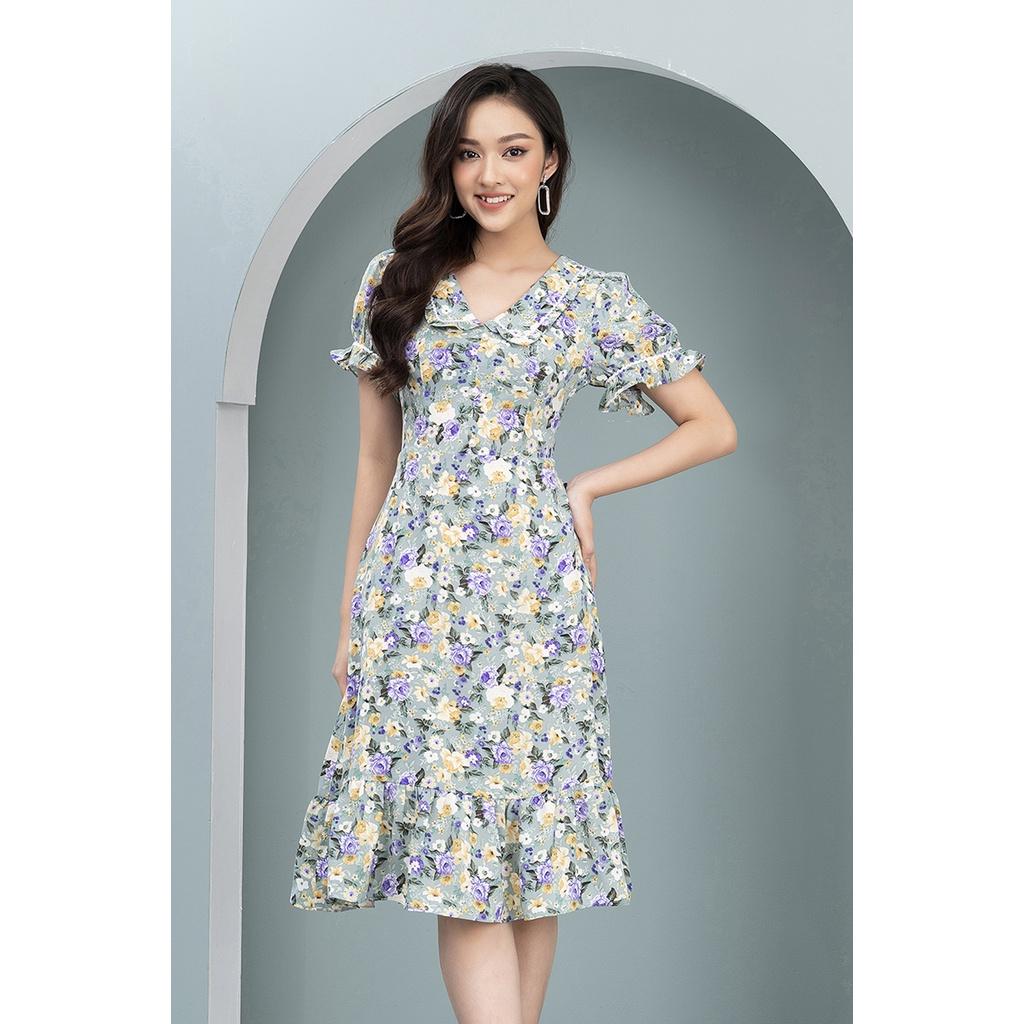 Đầm Thiết Kê Nữ LUPERI LFV3207 Dáng Xòe Cổ Tim Họa Tiết Hoa Cho Nàng Đi Chơi Đi Dạo Phố
