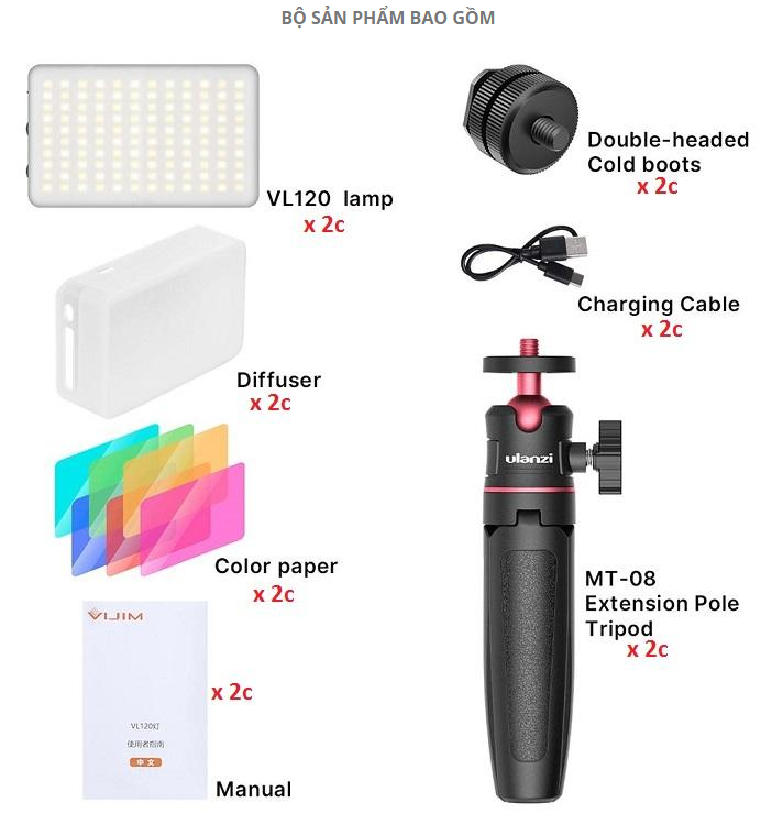 COMBO 2 ĐÈN VIJIM VL120+ TRIPOD MT08 HÀNG CHÍNH HÃNG