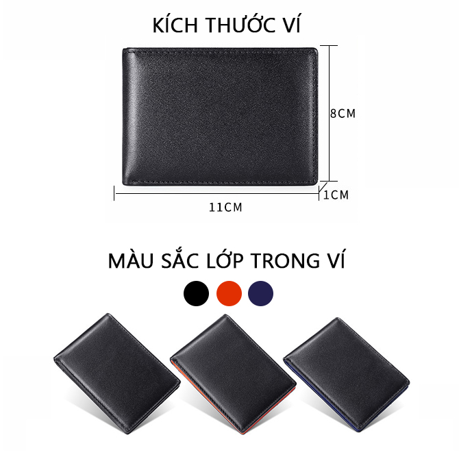 Ví Da Bò Thật Dáng Ngắn Mini Classic Màu Đen (Nhiều Màu)