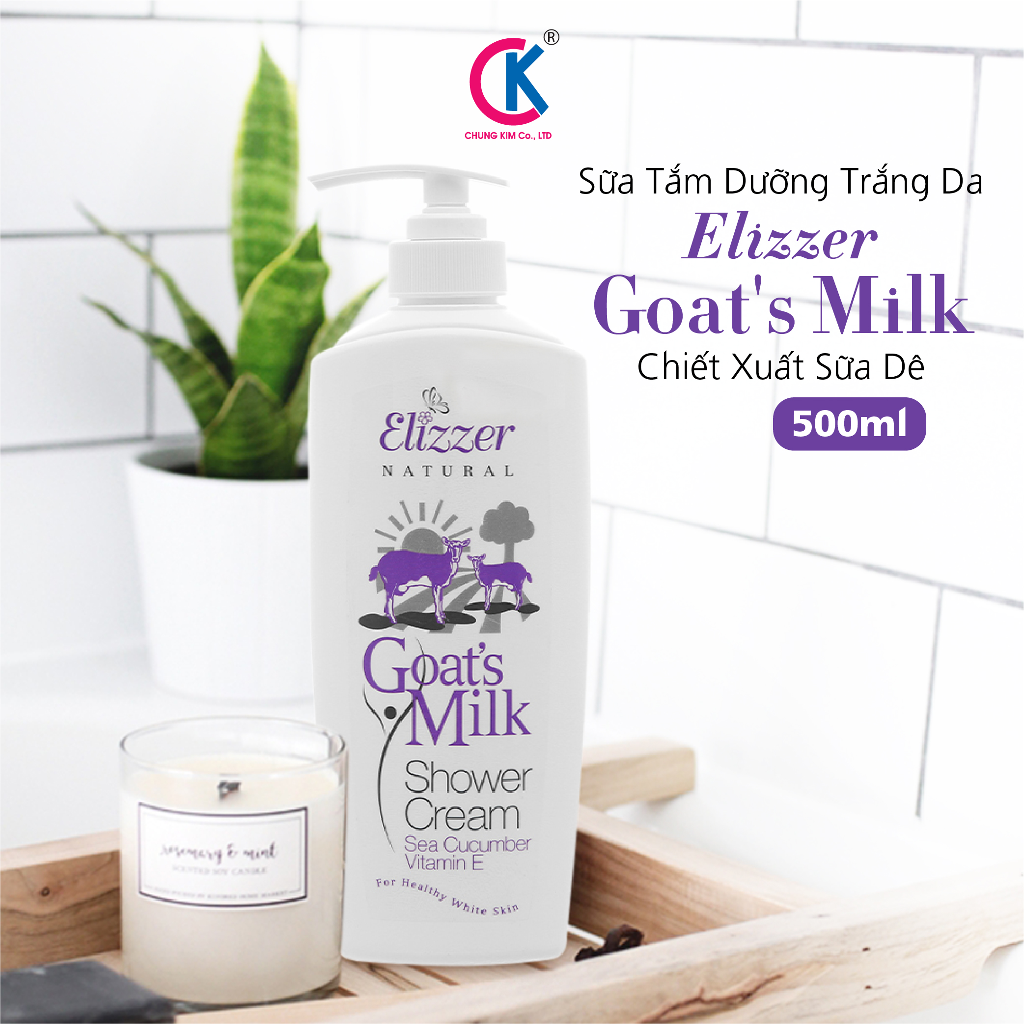 Sữa Tắm Dưỡng Trắng Da Elizzer Goat's Milk Chiết Xuất Sữa Dê 500ml