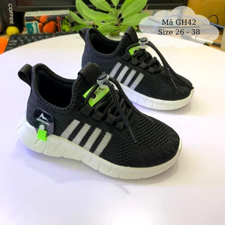 Giày thể thao đen bé trai siêu nhẹ sneaker năng động cá tính cho trẻ em từ 3 - 12 tuổi GH42