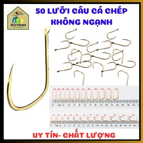 50 Lưỡi Câu Cá Chép Màu Vàng Size #1- #12 Không Ngạnh