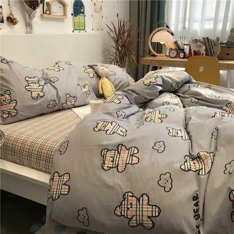 Bộ chăn ga gối Cotton poly M2T bedding Gấu xám BBR, vỏ chăn mền, drap nệm và 2 vỏ gối