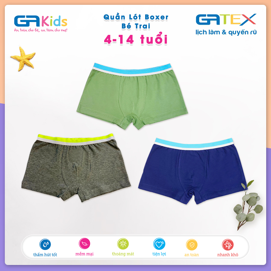 Set 3 Quần Lót Boxer Cho Bé Trai GAKIDS - Cotton Cao Cấp, Thoải Mái Cho Bé Năng Động