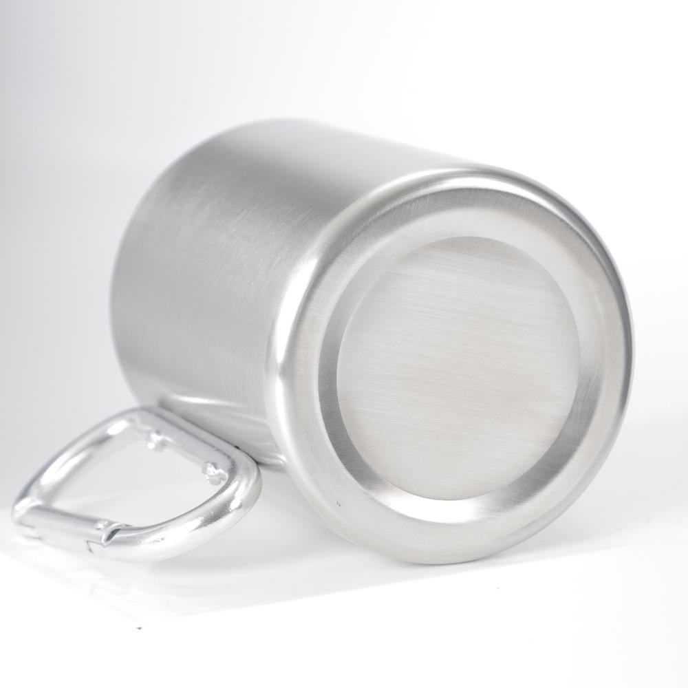 Cúp cắm trại, cốc ngoài trời, cốc kim loại, 330 ml với tay cầm carabiner bị lừa, thép không gỉ, đi bộ đường dài, trekking, làm việc, bạc