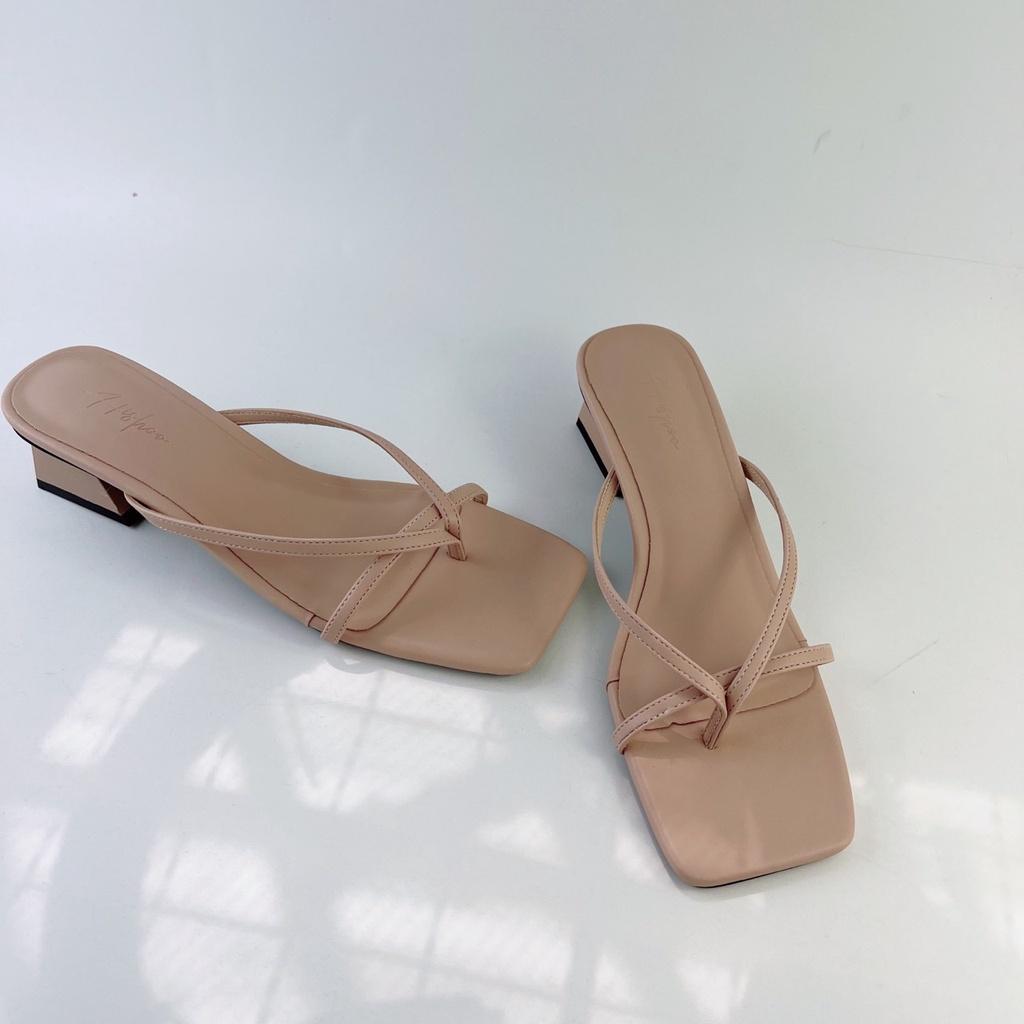 Guốc Cao Gót Xỏ Ngón HISHOO Hàn Quốc cao 5cm màu nude s012