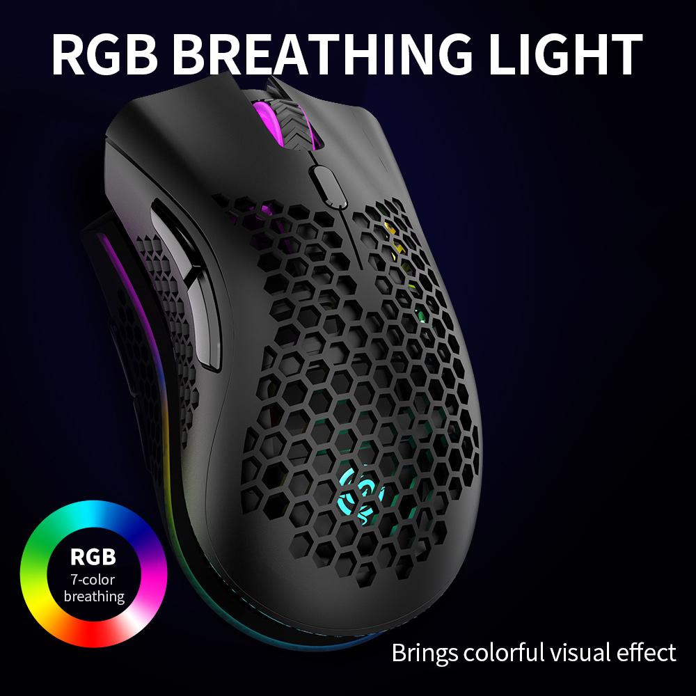 Chuột Game Không Dây 2.4G Sạc Chuột RGB Hiệu Ứng Ánh Sáng 3 DPI Có Thể Điều Chỉnh Rỗng Ruột Thiết Kế Tổ Ong Trắng