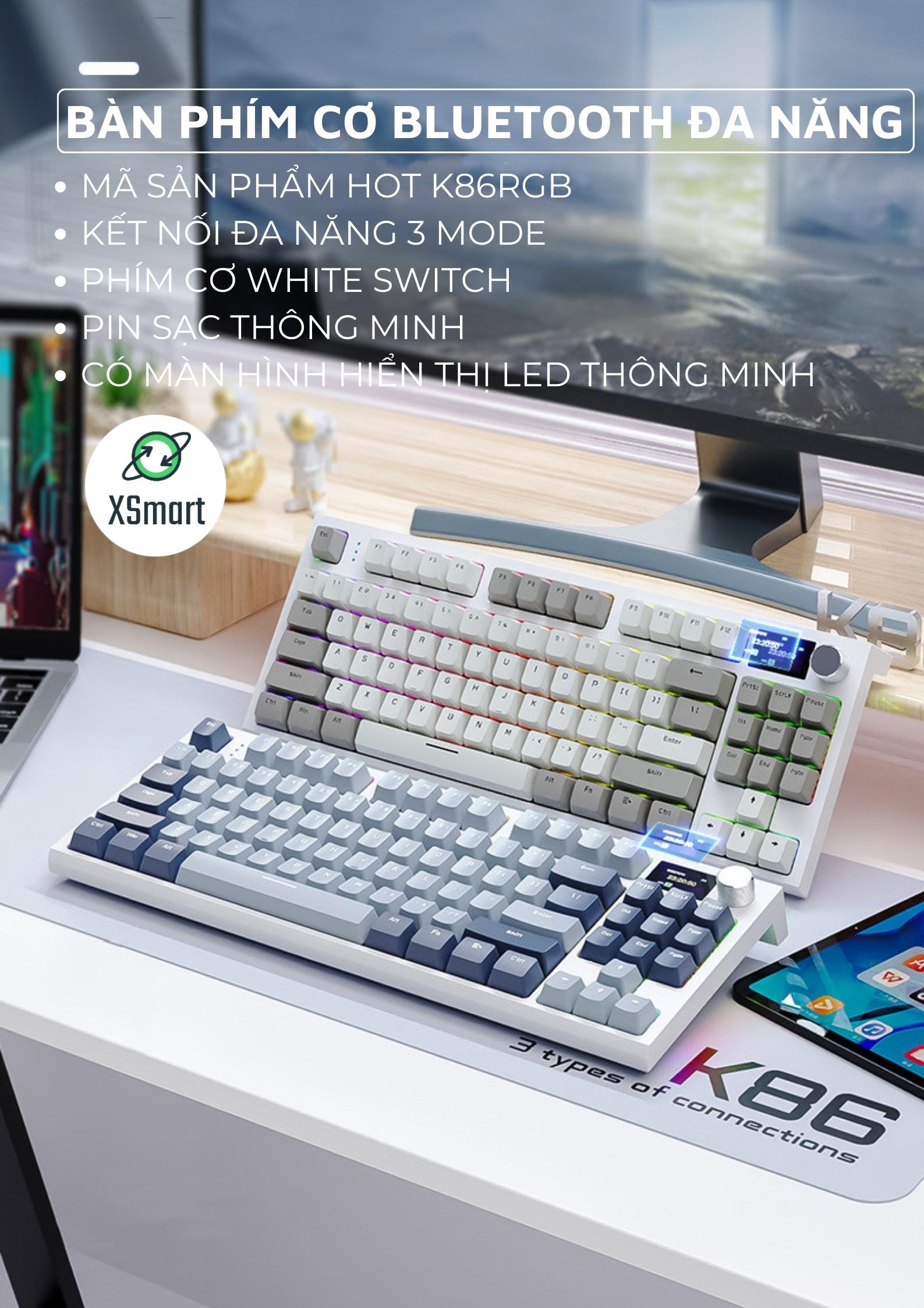 Bàn Phím Cơ Bluetooth Không Dây K86 RGB PRO VIP Có Màn Hình, App Tùy Chỉnh HOTSWAP 5 Pin, Lót Foam-Hàng Chính Hãng