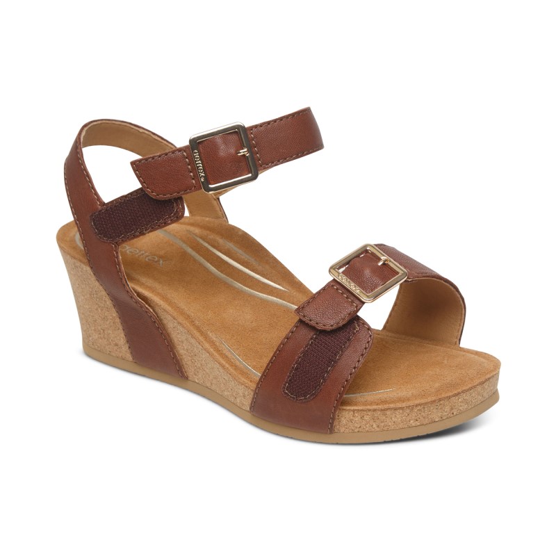 Sandal sức khỏe nữ Aetrex Lexa Walnut - giày cao gót 5p đế đệm êm