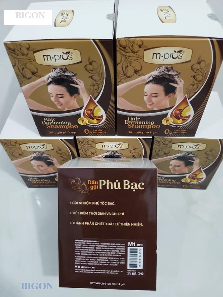 [Đủ Màu] Hộp 12 Gói Dầu Gội Nhuộm Tóc  Đen & Nâu M.PROS Phủ Bạc 100% Thảo Dược Siêu Dưỡng