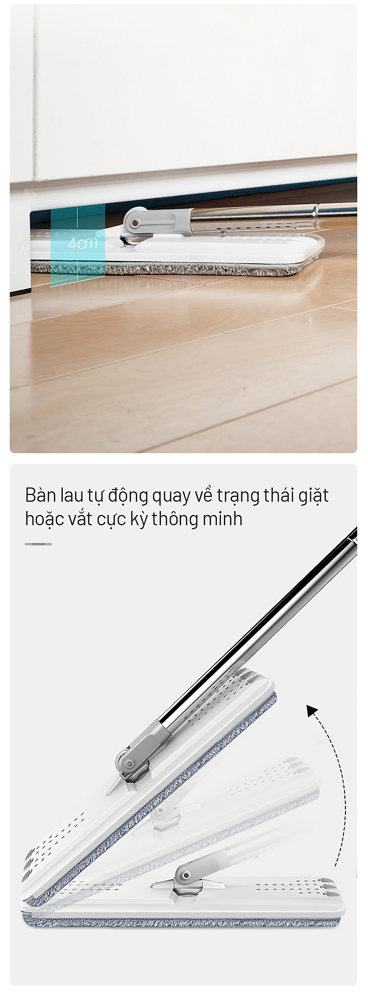 Bộ cây lau nhà VinBuy kèm thùng tự vắt thông minh, chổi lau nhà xoay 360 độ lau sạch nhanh