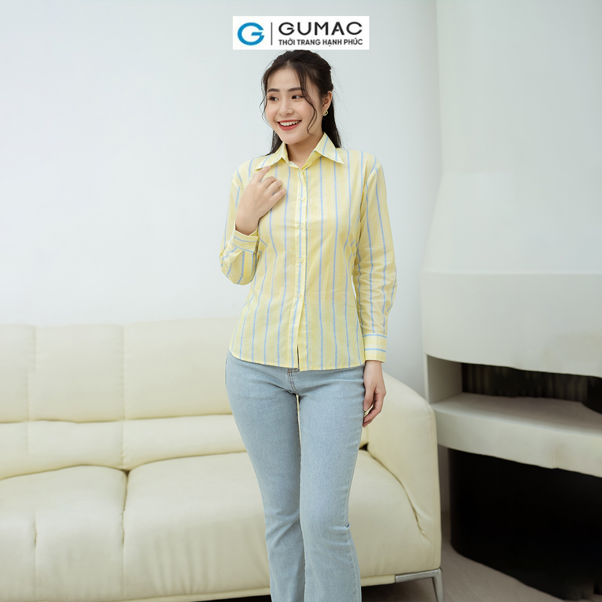 Áo sơ mi thắt eo GUMAC AD08022