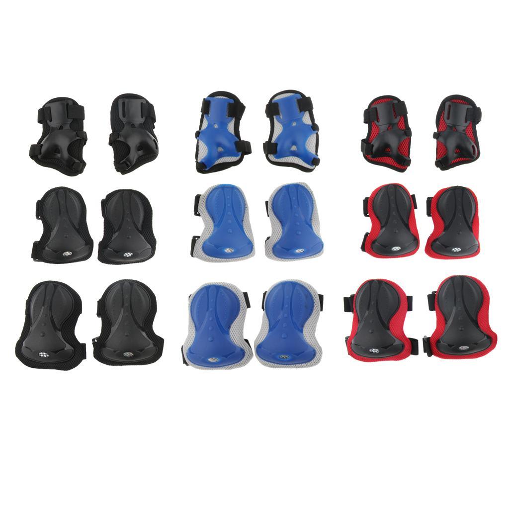 6 Pcs Unisex Adult Roller Skating Adjustable Knee Wrist Guard Elbow Pad Safety Protect Gear