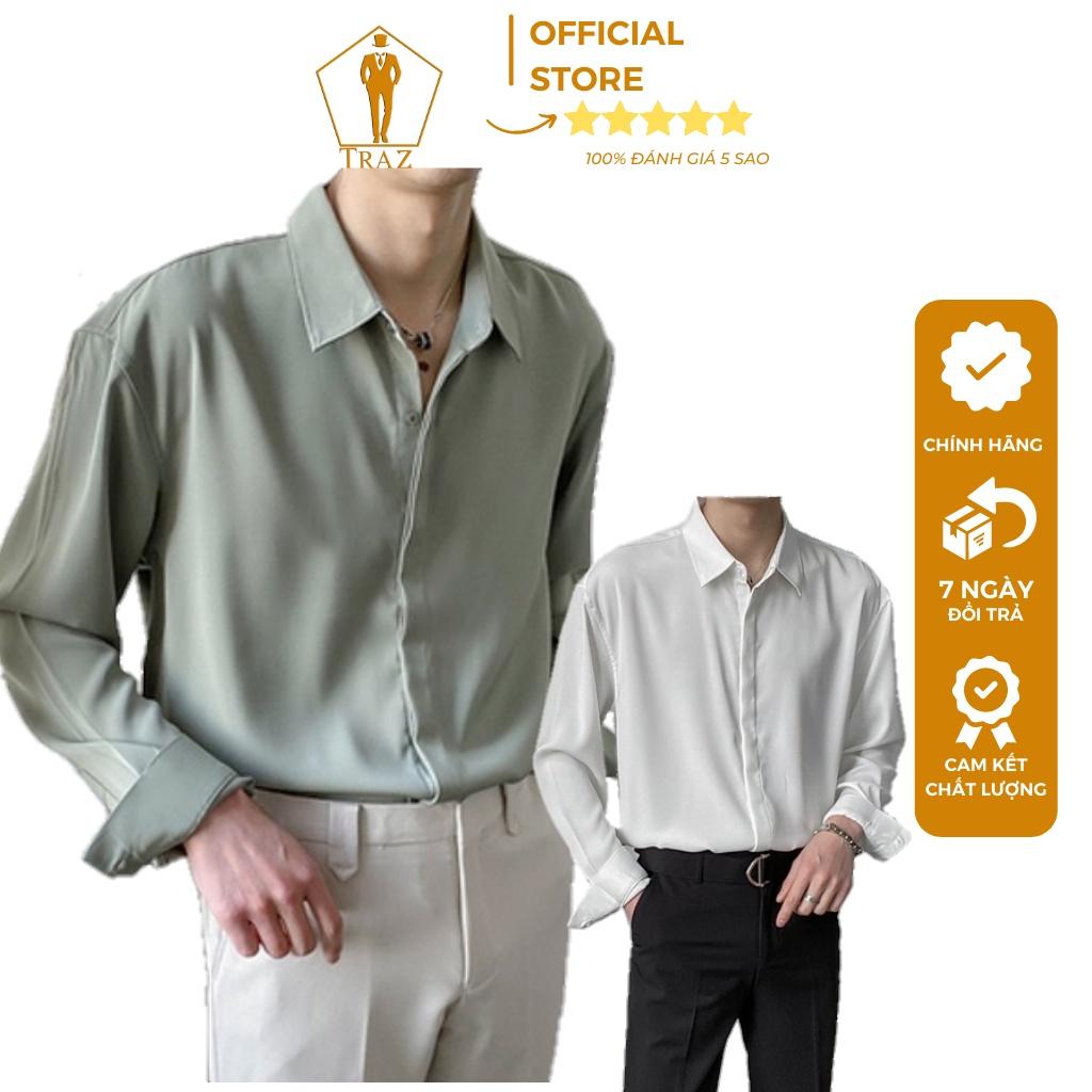 Áo Sơ Mi Nam Nữ TRAZ Form Rộng Suông Dài Tay Màu Trắng, Đen, Xanh, Đà, Xám Vải Lụa Unisex Basic Mịn Mát - 5