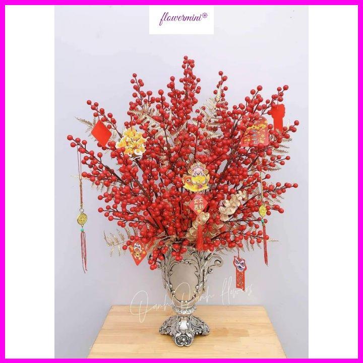 Combo 5 cành đào đông đỏ tài lộc phú quý trang trí nhà cửa, văn phòng, decor phòng khách, nhà hàng sang trọng Flowermini