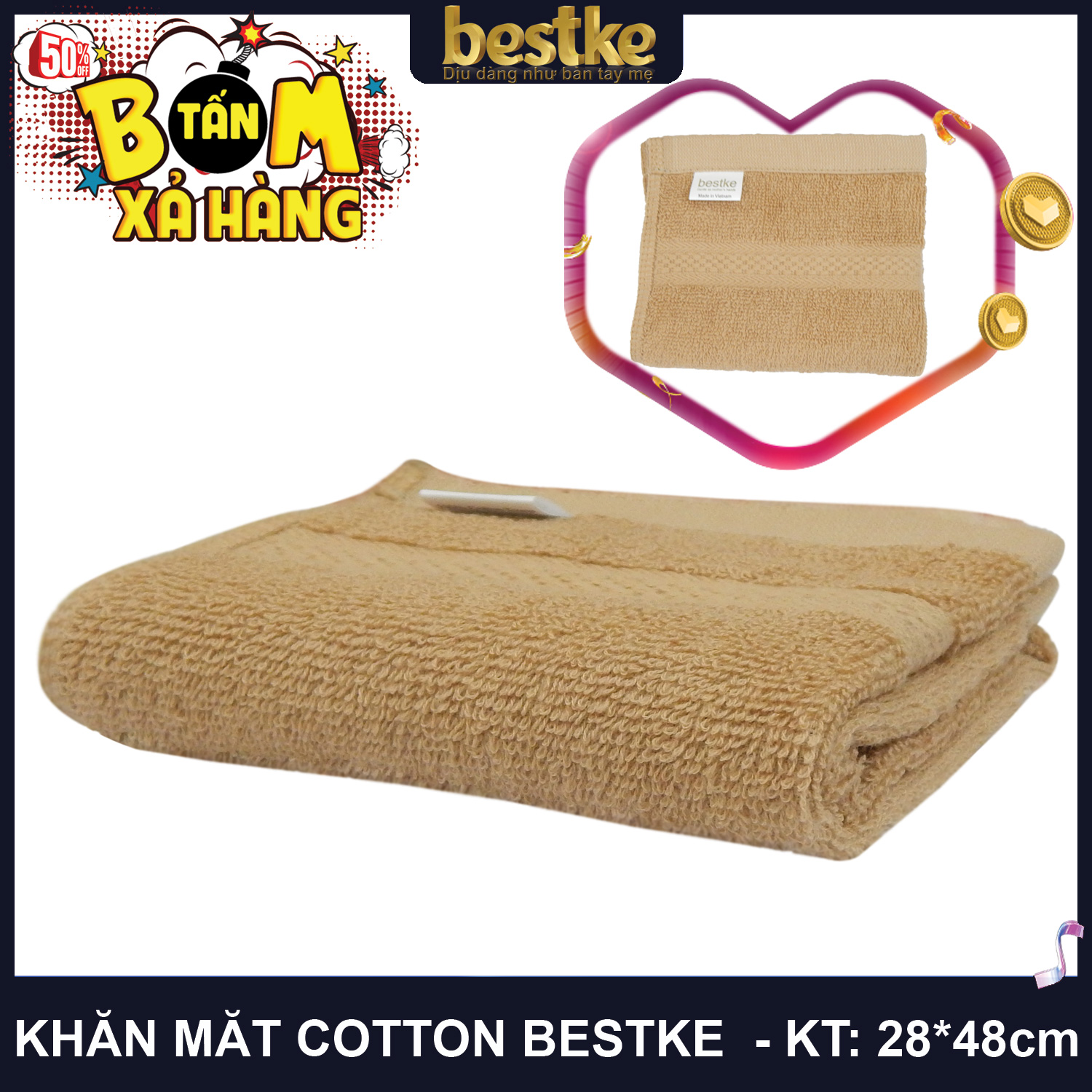 Bestke Khăn Mặt 100% Cotton, Mềm Mại và Siêu Thấm Hút Nước , KT 28cm*48cm/cái, Màu Blue, towel factory