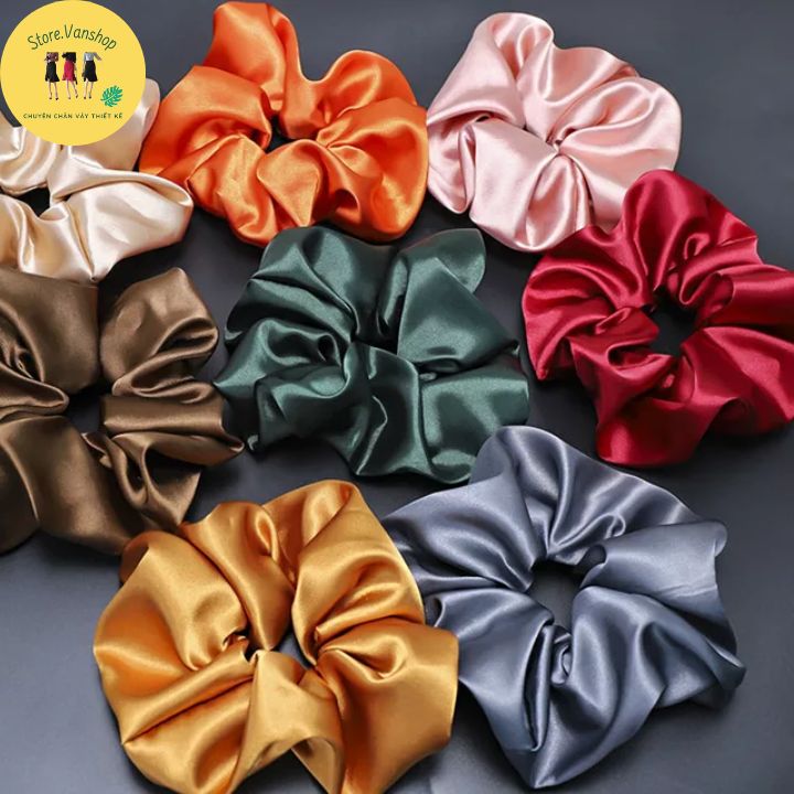 Set 5 cột tóc vải scrunchies dây buộc tóc vải trơn bóng loại đẹp hot trend - Phụ kiện thời trang nữ CT0007