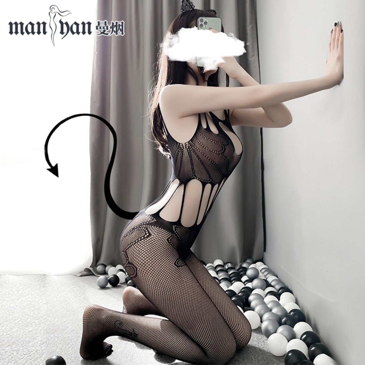 Đồ ngủ Sexy thun lưới bó sát Bodystocking hở bụng họa tiết gợi cảm