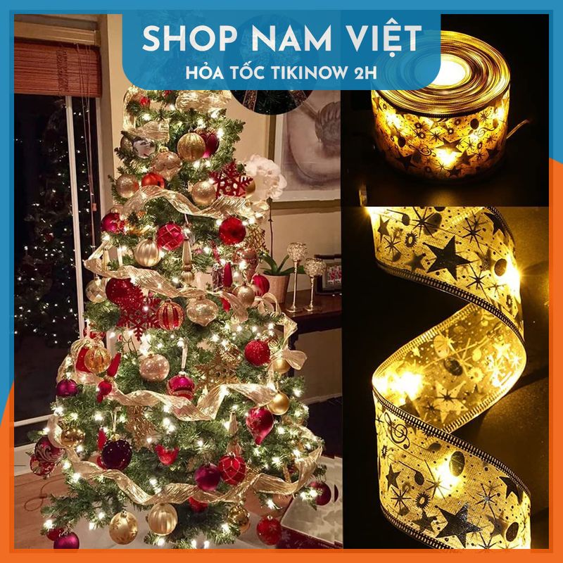 Dây Đèn Led Ruy Băng Trang Trí Cây Thông Giáng Sinh Noel, Gói Quà - Chính Hãng NAVIVU