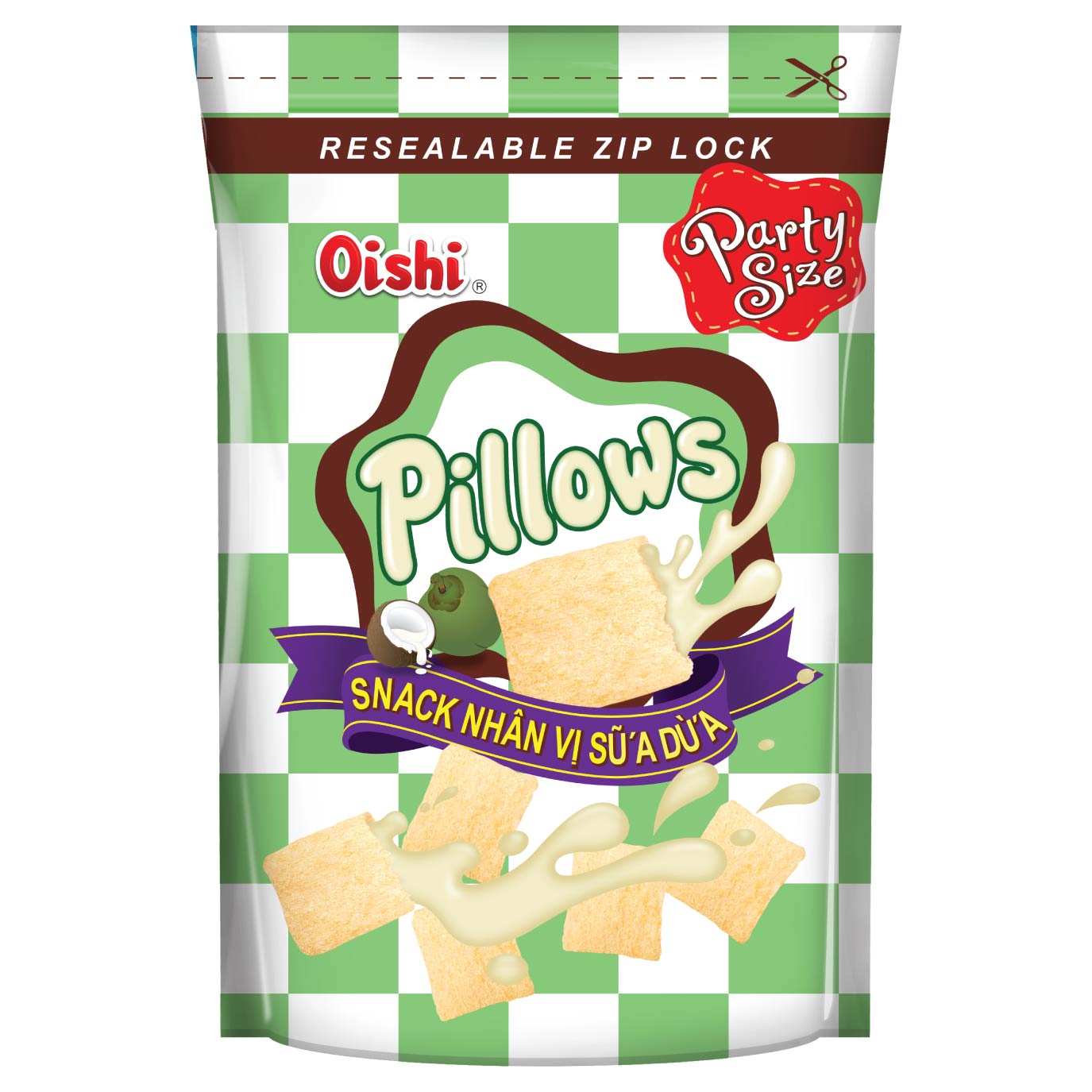 Combo 20 gói Oishi Snack Nhân Vị Sữa Dừa Pillows (100g/gói)