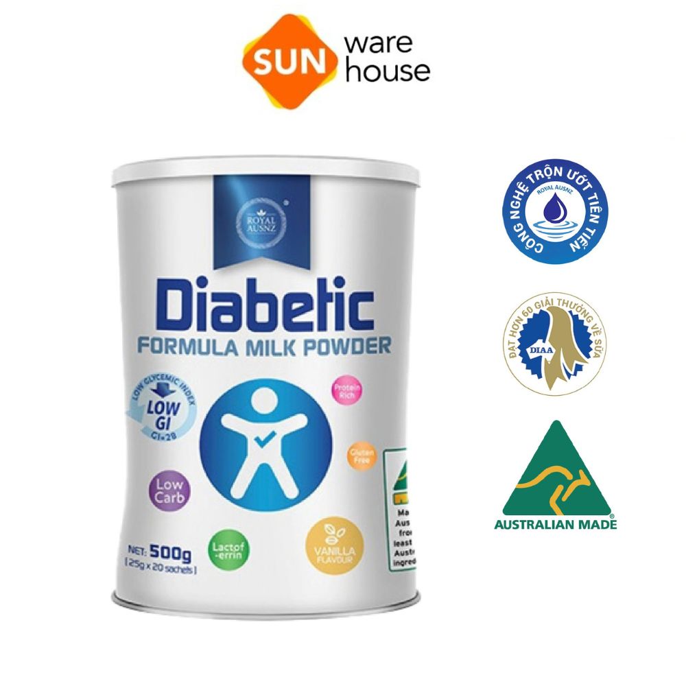 Sữa Bột RoyalAusnz Úc Diabetic Formula Hỗ Trợ Hạ Đường Máu Dành Cho Người Tiểu Đường Hộp 500gr
