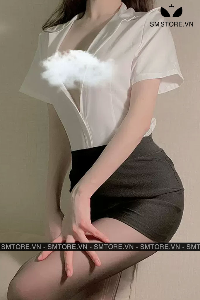 Trang phục cosplay thư ký áo sơ mi trắng mix chân váy đen - SMS051
