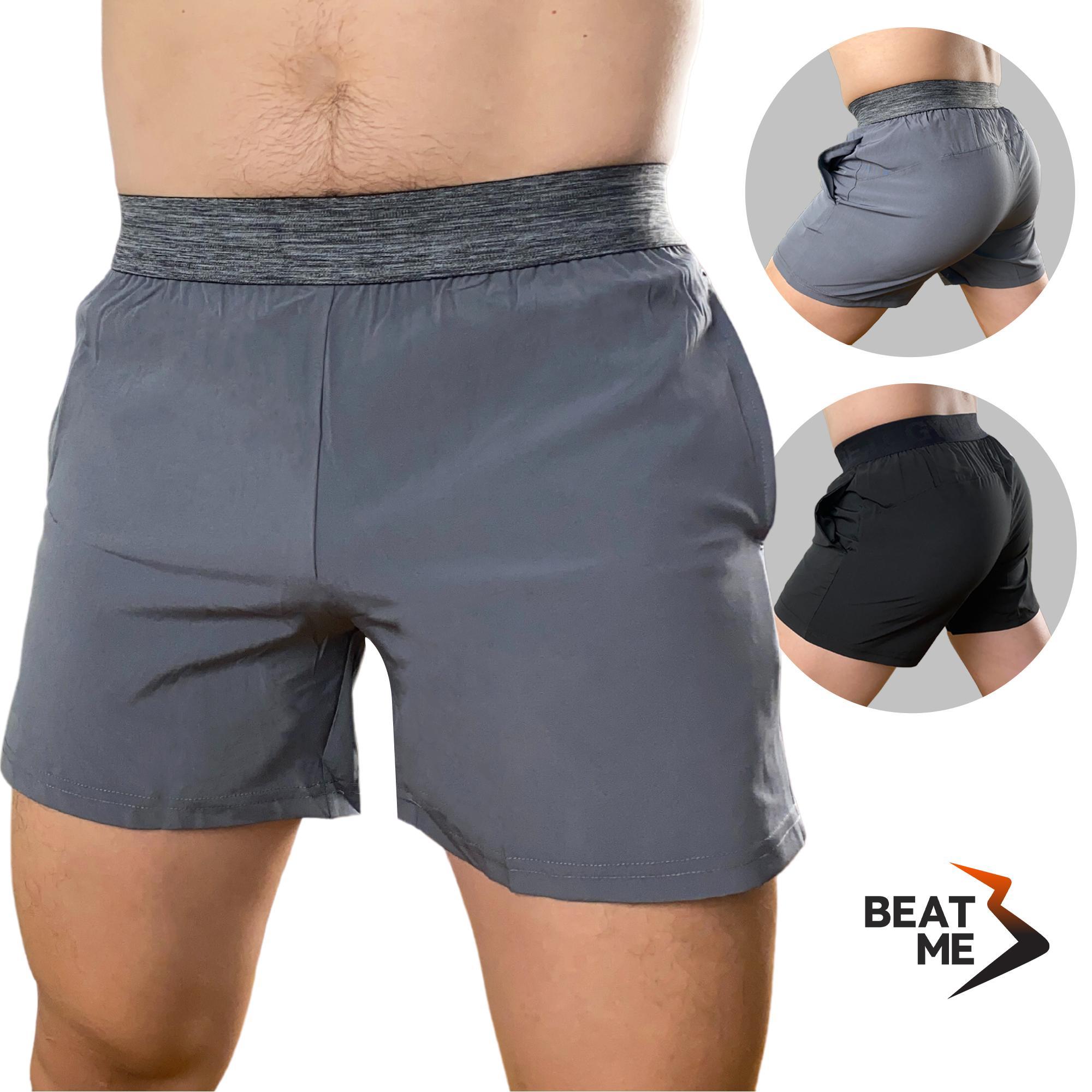 Quần Short Nam Tập Gym Thể Thao Chạy Bộ Màu Đen Màu Xám Beatme Vải Mau Khô Thoáng Mát Cao Trên Gối Lưng Chun Bản To Mùa Hè Sale T6