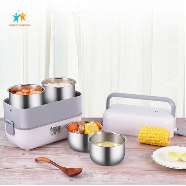 Hộp cơm cắm điện văn phòng Lunch Box tự nấu hộp cơm hâm nóng thức ăn 2 tầng 4 khay inox 304 có nắp chống tràn