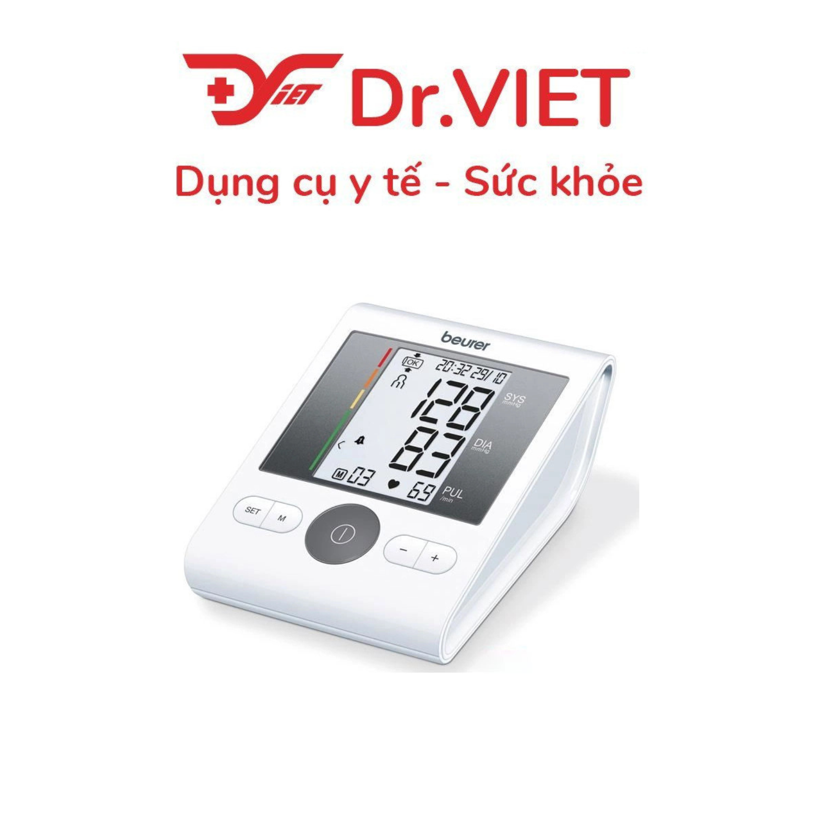 Máy đo huyết áp bắp tay điện tử Beurer BM28, màu trắng xám, nhựa ABS, vòng bít 22–42cm