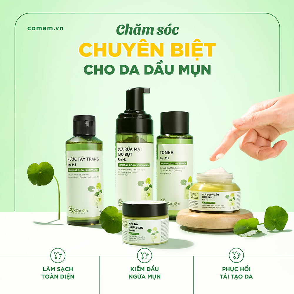 Bộ Chăm Sóc Da Dầu Mụn Rau Má Chuyên Sâu Cỏ Mềm