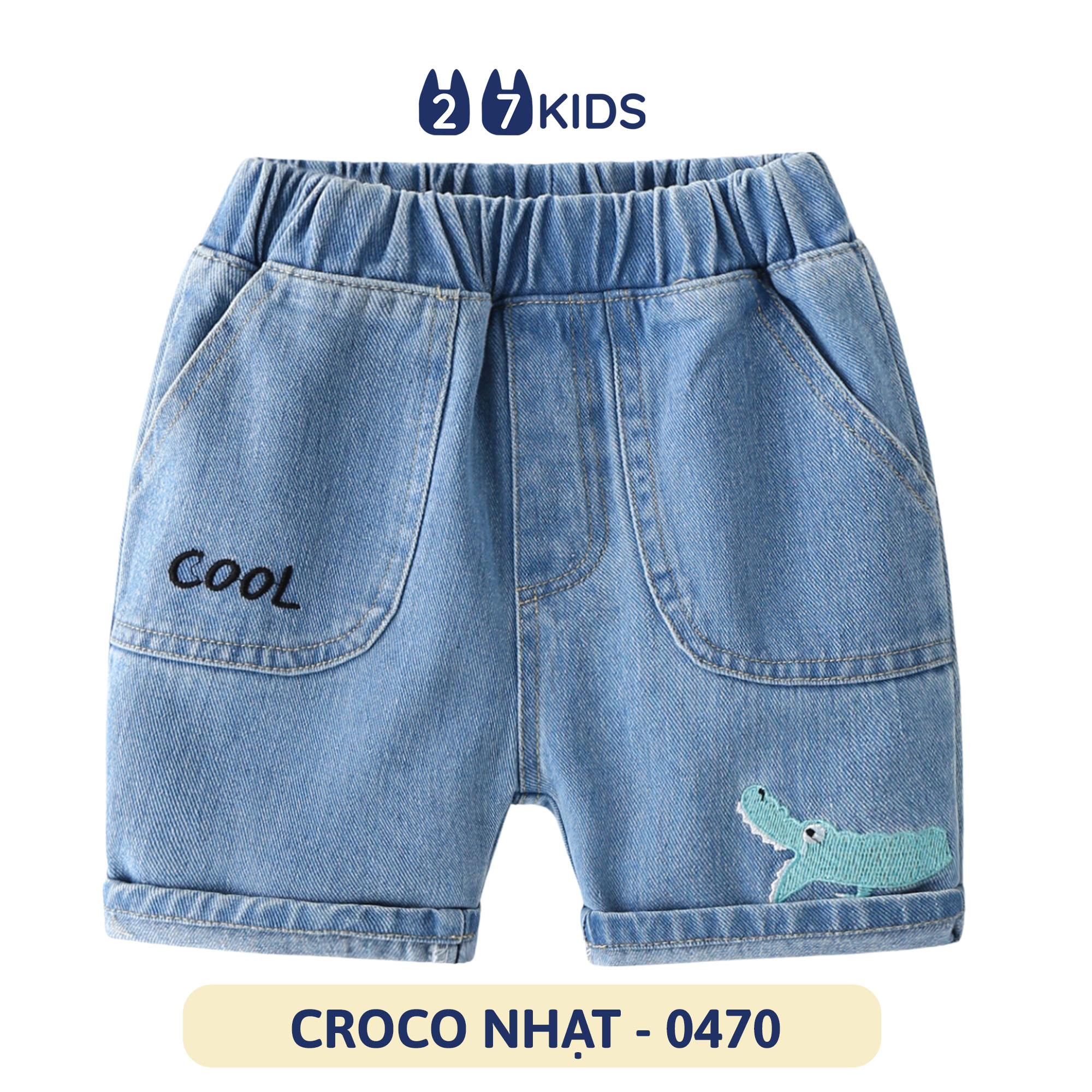 Quần short jean bé trai 27Kids WELLKIDS Quần đùi bò mềm lưng chun nam cho trẻ từ 2-8 tuổi BSJE1