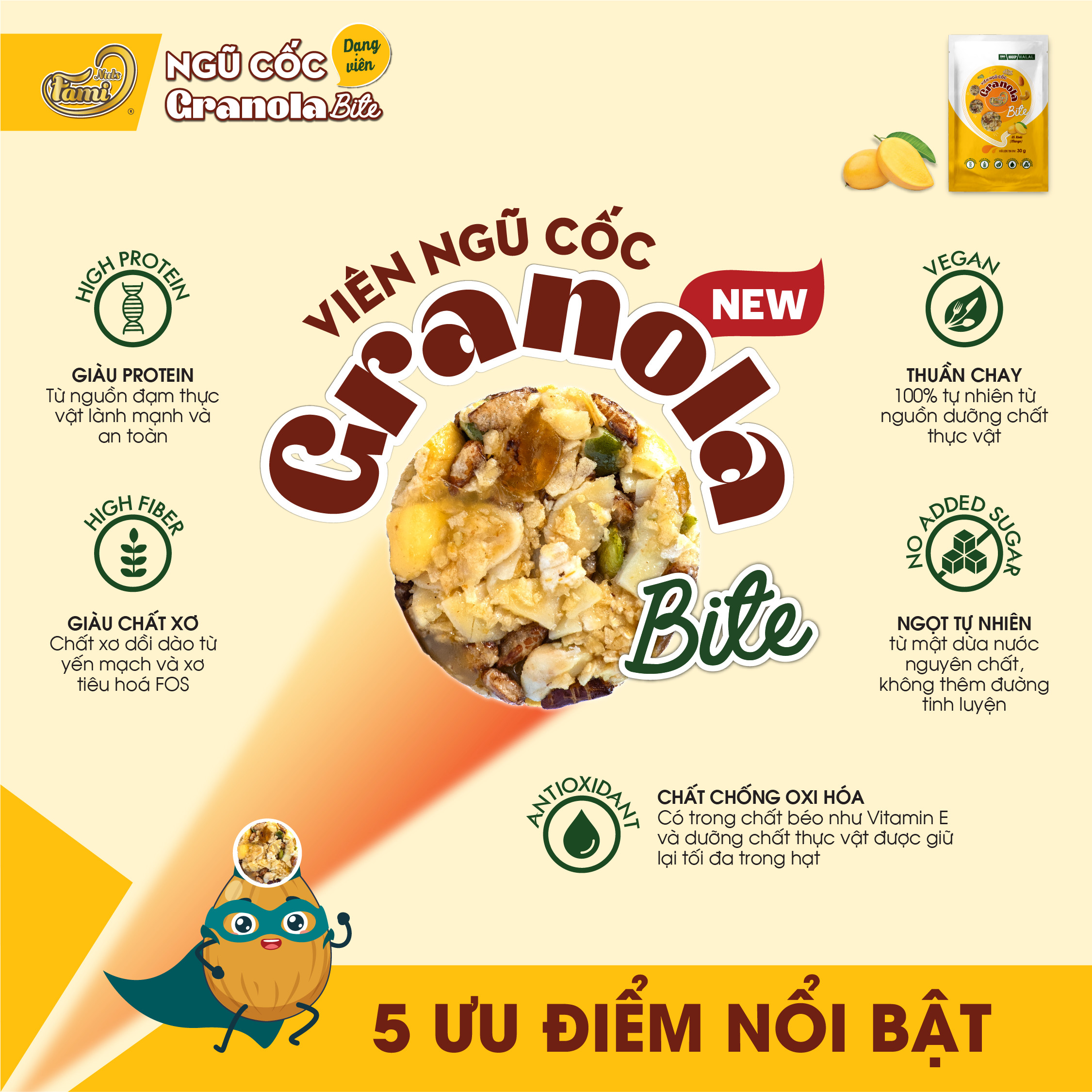 Viên ngũ cốc Granola bite túi 30gr vị xoài