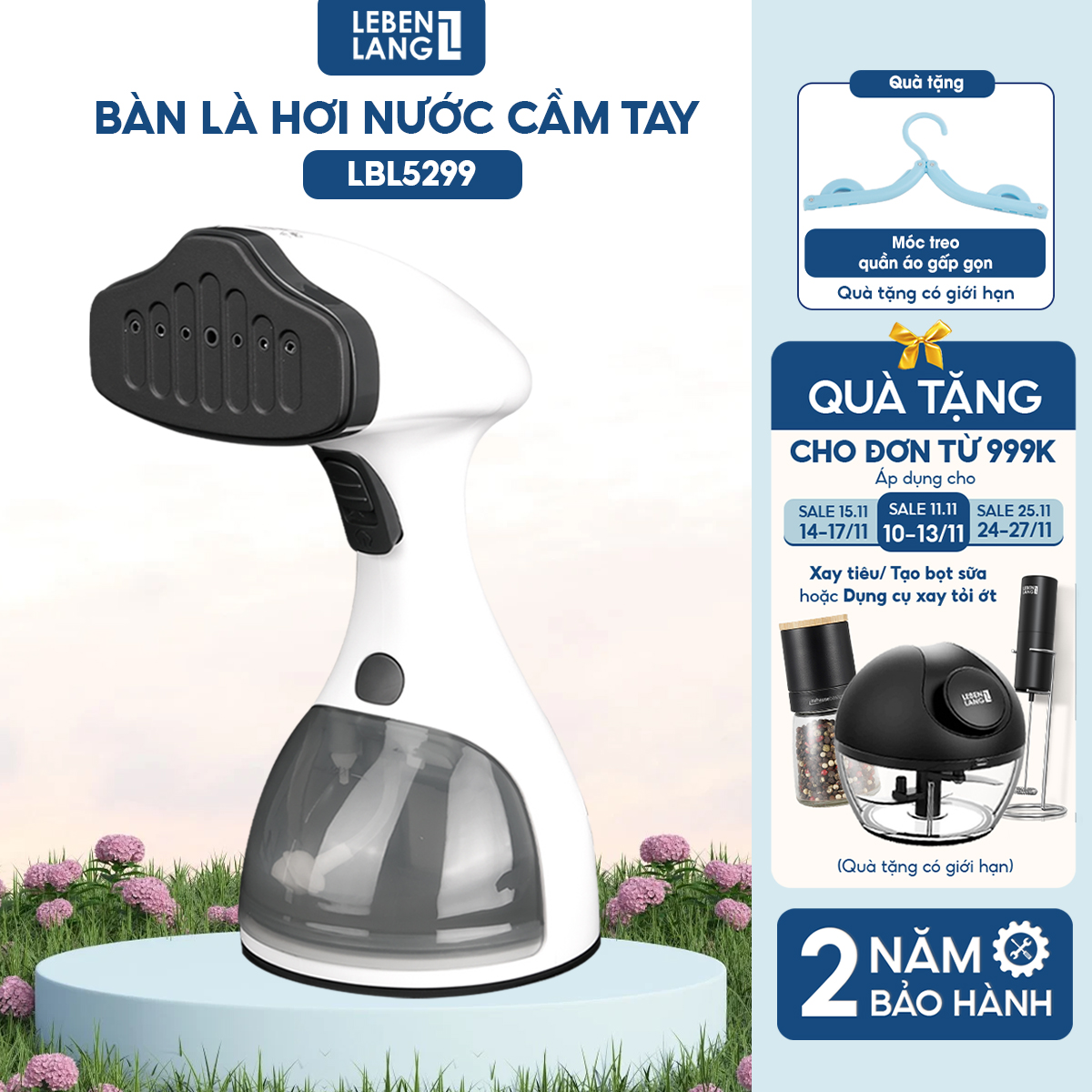 Bàn ủi hơi nước cầm tay Lebenlang LBL5299 công suất 1500W, 320ml, tiện lợi và gọn nhẹ, bảo hành 2 năm - hàng chính hãng