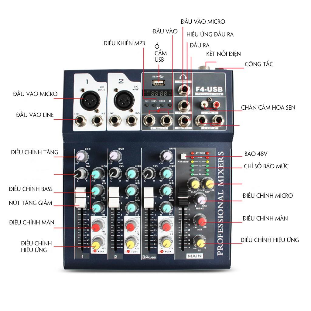 CTY MT MIXER F4 USB PHIÊN BẢN CHUYÊN NGHỆP CÓ BLUETOOTH CHO KARAOKE GIA ĐÌNH,LIVESTREAM FB, BIGO