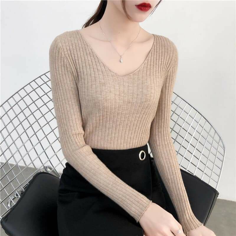Áo len cổ tim dài tay