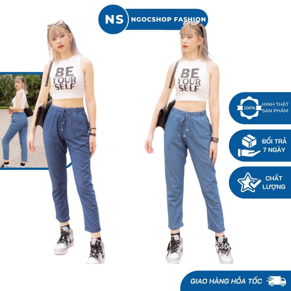 Quần jean giấy mềm mát, cap chun dễ mặc, dáng baggy thoải mái, Lưng chun co giãn