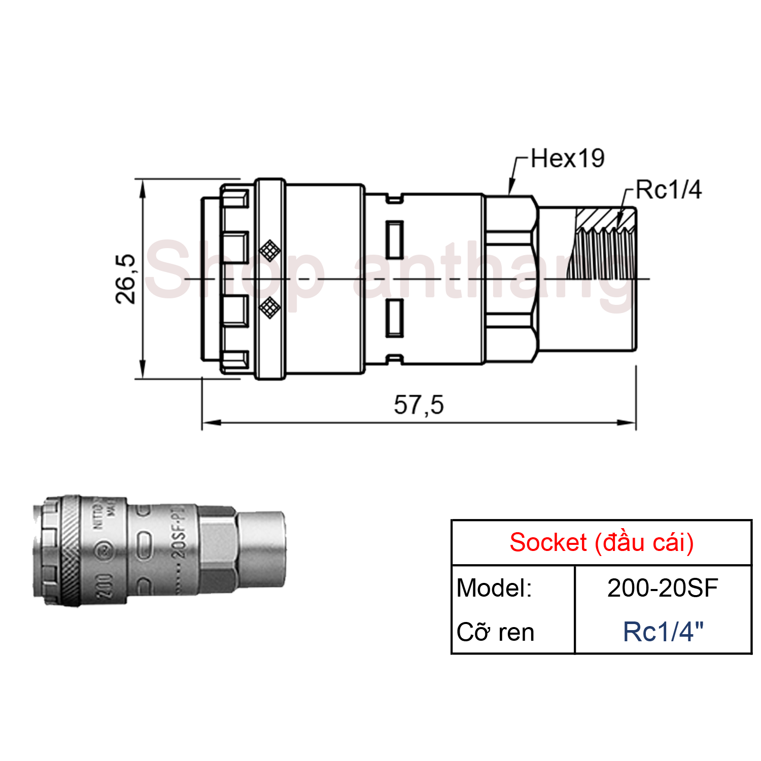 Khớp nối nhanh khí nén một chạm 200-SF, Nitto - Nhật Bản
