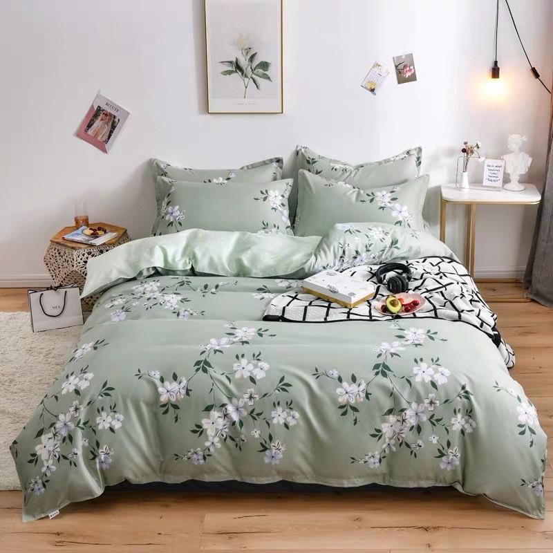 CHĂN GA GỐI POLY COTTON HOA DÂY XANH, SET CHĂN GA GỐI 5 MÓN -PP