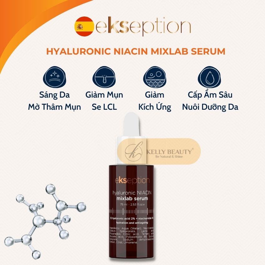 ekseption hyaluronic NIACIN mixlab serum - Tinh Chất Ngừa Mụn, Giảm Thâm; Sáng Da và Se Nhỏ Lỗ Chân Lông - Kelly Beauty