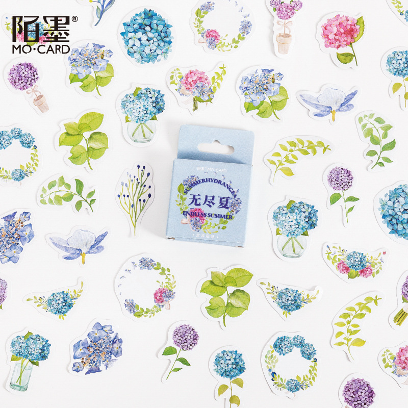 Hộp 46 sticker Cẩm tú cầu xanh - Hộp 45 miếng dán trang trí sổ tay Bullet Journal M874