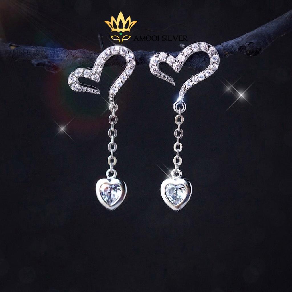 Bông tai bạc S925 trái tim tua rua - Amooi Silver AB225