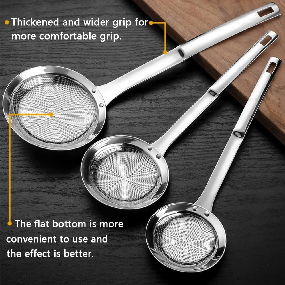 3 thìa hớt bọt nấu ăn bằng thép không gỉ, bộ rây lưới mịn