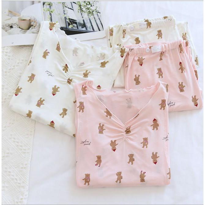 Đồ Bộ Bầu Và Sau Sinh AZ27221 Chất Liệu Cotton Thun Mặc Nhà Mùa Hè Có Thiết Kế Cho Con Bú