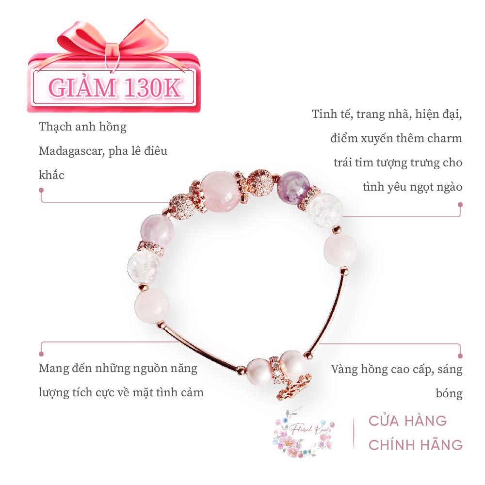 Vòng Đeo Tay Thạch Anh Hồng Floral Knots Cùng Thạch Anh Tím Với Phụ Kiện Hạt Charm Nhiều Kiểu Dáng Dễ Thương