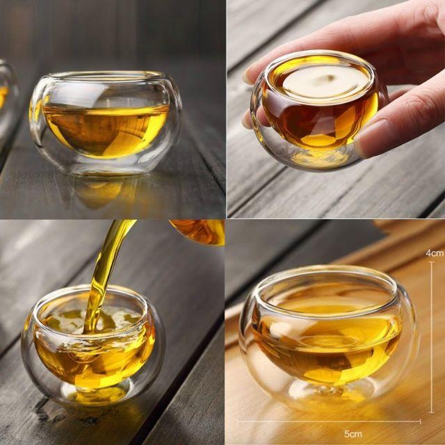 CHÉN 80ml BẰNG THỦY TINH 2 LỚP DÙNG UỐNG TRÀ, CAFE