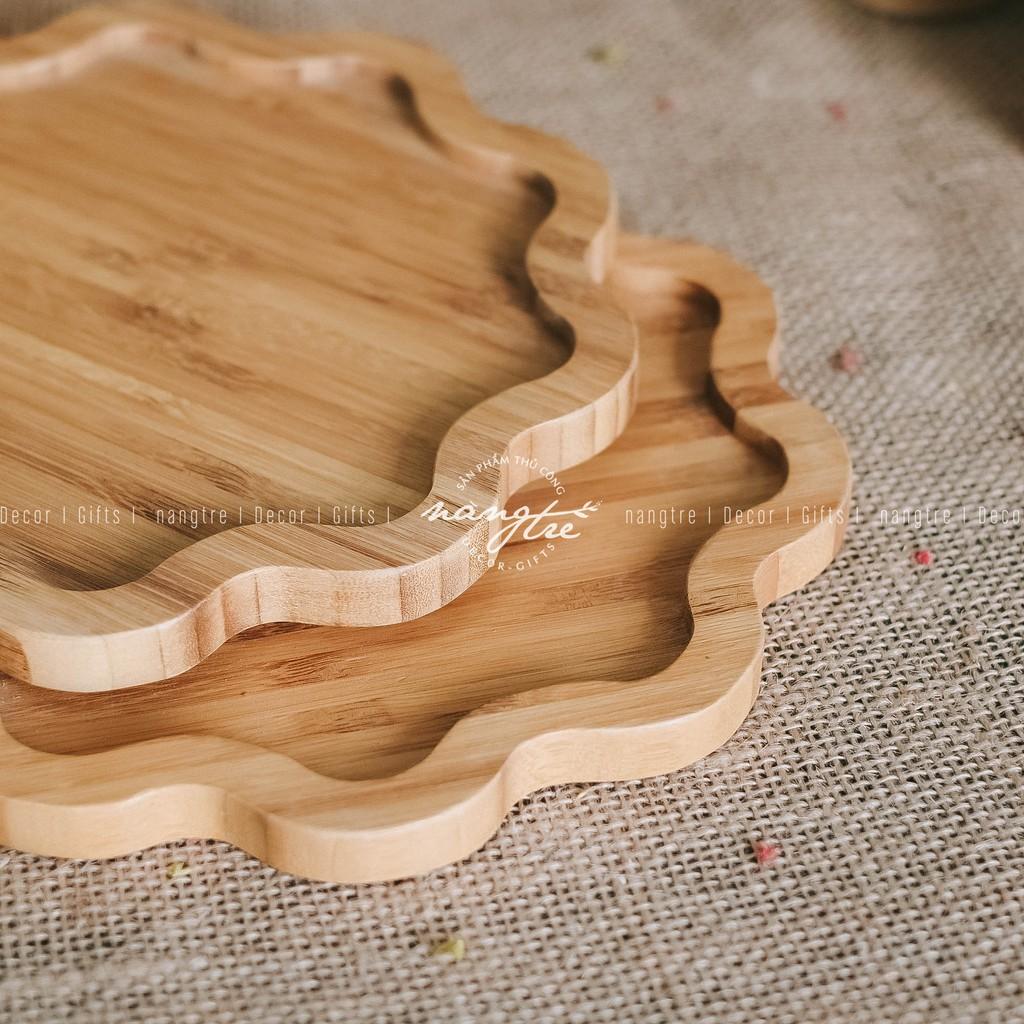 Khay gỗ tre hình bông hoa - Đựng thức ăn -Trang trí( bamboo wooden tray)