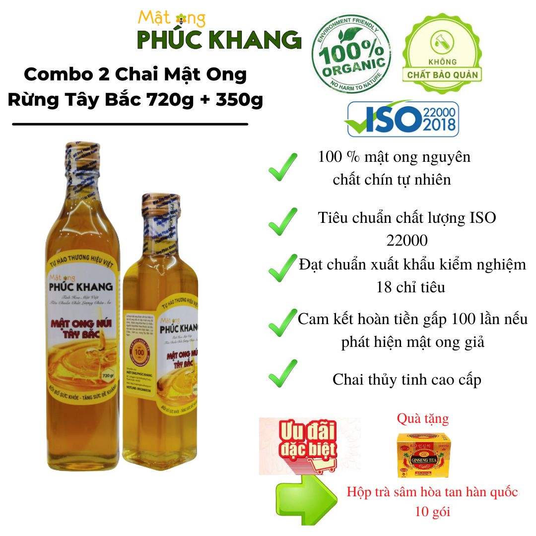 2 chai Mật ong nguyên chất hoa rừng tây bắc Phúc Khang - Hàng Chính Hãng - Mật ong sạch , mật ong cao cấp đạt tiêu chuẩn xuất khẩu - Bồi bổ cơ thể , tăng sức đề kháng