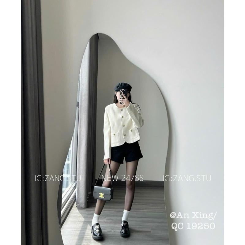 Áo khoác dạ hai lớp chất đẹp cổ tròn khuy đồng hai túi có đệm vai chuẩn QC AX BY JOLIE