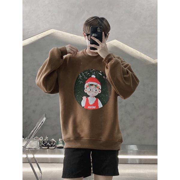 Sweater nâu áo đôi nỉ noel vải ấm in hình unisex